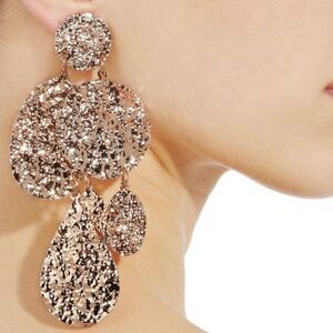 NEW Oscar De La Renta 24KT Rose Gold Clip Dangle Drop Big Chandelier Earrings